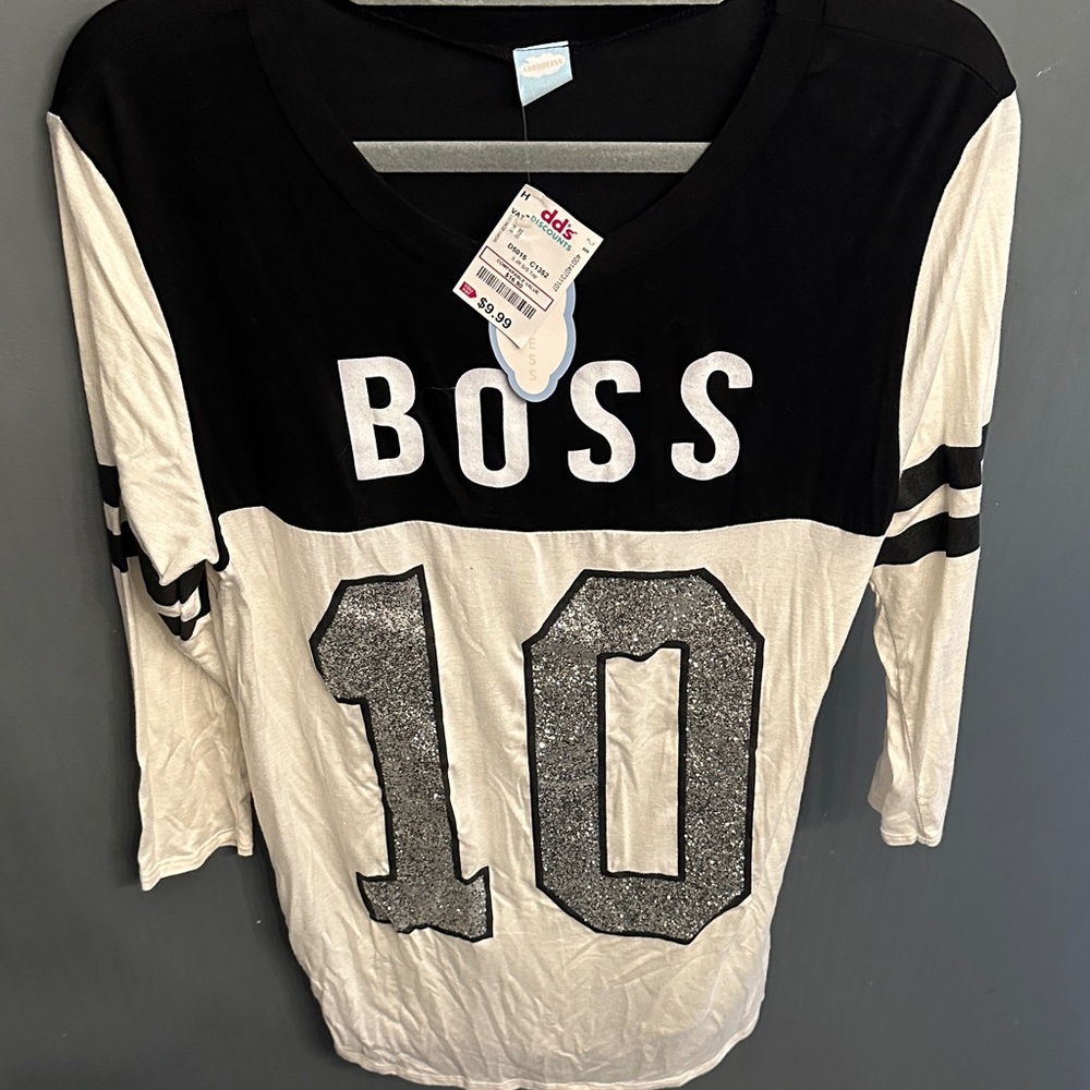 Boss Women's Black and White Jersey Top